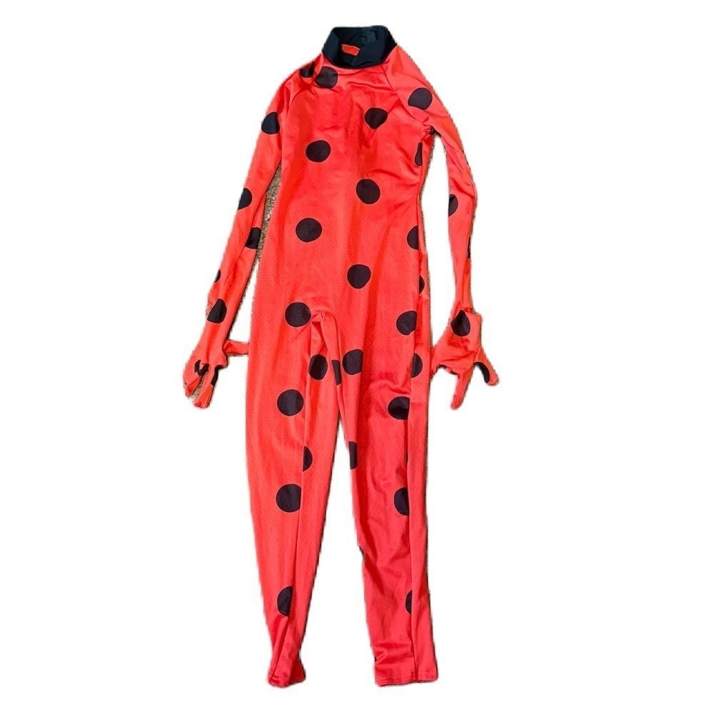 Miraculous Ladybug Girl Red Black Polka Dot Bodysuit Medium Halloween Costume